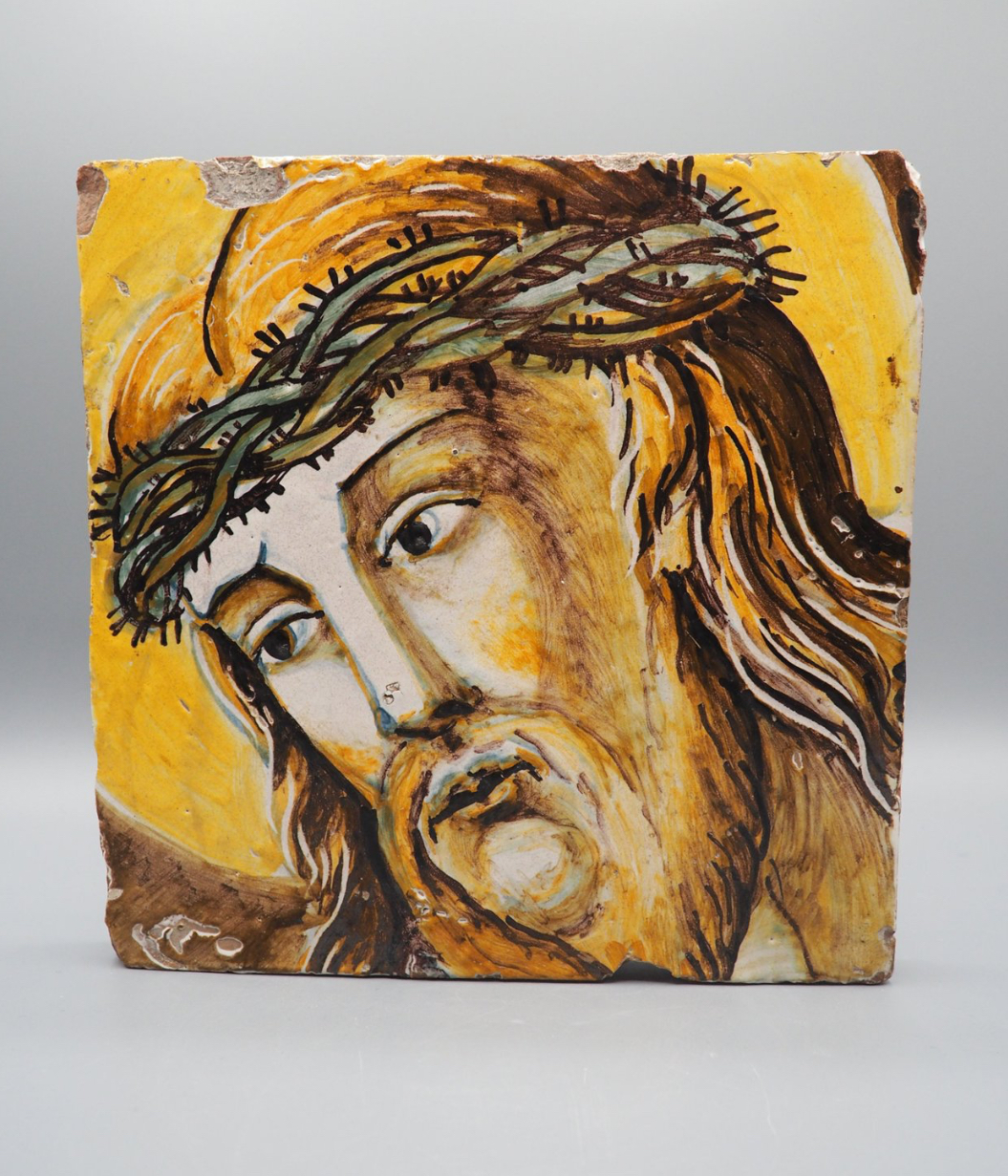 Italian Majolica tile with Ecce Homo — 16th century