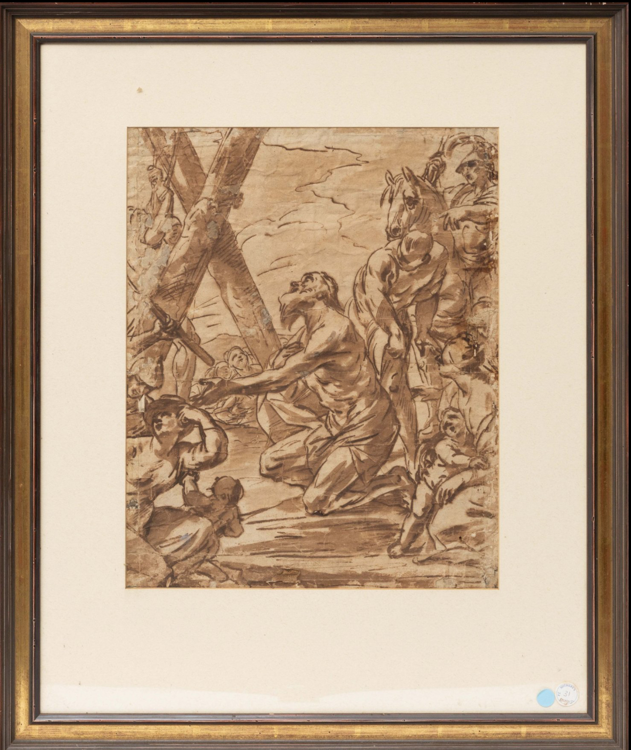 Follower of Guido Reni — The Crucifixion of Saint Andrew, framed